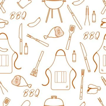 Seamless pattern with grill, barbecue tools. BBQ Illustrazione stock
