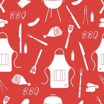 Seamless pattern with grill, barbecue tools. BBQ 스톡 일러스트