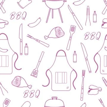 Seamless pattern with grill, barbecue tools. BBQ Illustrazione stock
