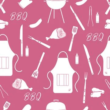 Seamless pattern with grill, barbecue tools. BBQ 스톡 일러스트