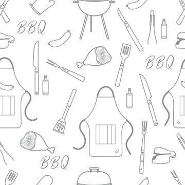 Seamless pattern with grill, barbecue tools. BBQ Illustrazione stock