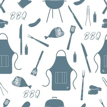 Seamless pattern with grill, barbecue tools. BBQ Stock Illustration
