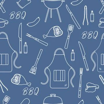 Seamless pattern with grill, barbecue tools. BBQ Stock Illustration