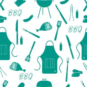 Seamless pattern with grill, barbecue tools. BBQ Stock Illustration