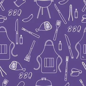 Seamless pattern with grill, barbecue tools. BBQ 스톡 일러스트