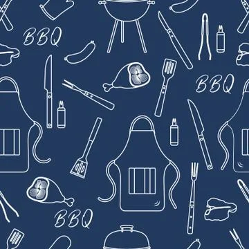 Seamless pattern with grill, barbecue tools. BBQ Stock Illustration