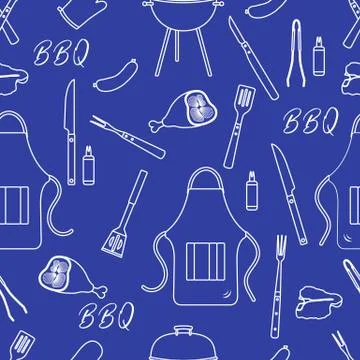 Seamless pattern with grill, barbecue tools. BBQ Stock Illustration
