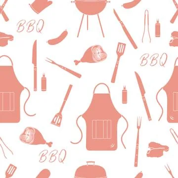 Seamless pattern with grill, barbecue tools. BBQ 스톡 일러스트