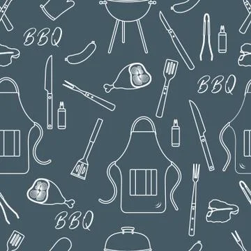 Seamless pattern with grill, barbecue tools. BBQ Illustrazione stock