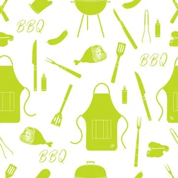 Seamless pattern with grill, barbecue tools. BBQ Illustrazione stock