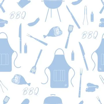 Seamless pattern with grill, barbecue tools. BBQ Illustrazione stock