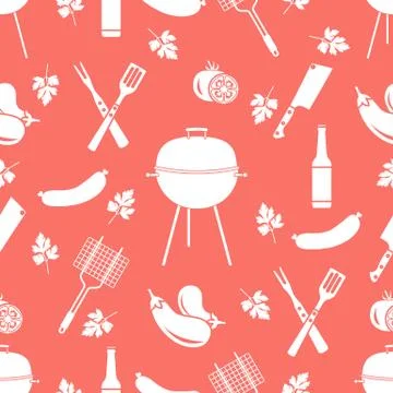 Seamless pattern with grill, barbecue tools. BBQ Illustrazione stock