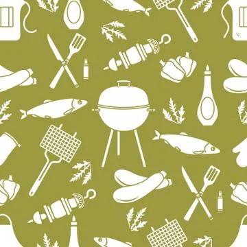 Seamless pattern with grill, barbecue tools. BBQ Illustrazione stock