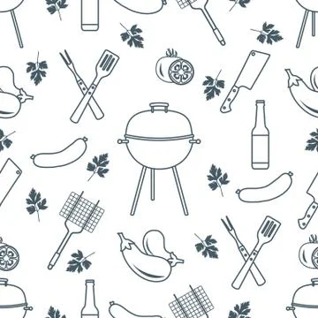 Seamless pattern with grill, barbecue tools. BBQ Stock Illustration