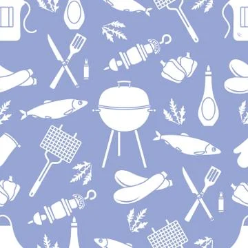 Seamless pattern with grill, barbecue tools. BBQ Stock Illustration
