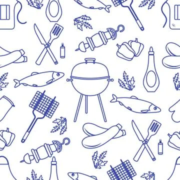 Seamless pattern with grill, barbecue tools. BBQ Illustrazione stock