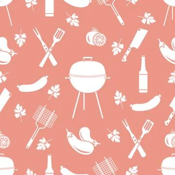 Seamless pattern with grill, barbecue tools. BBQ Illustrazione stock