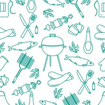 Seamless pattern with grill, barbecue tools. BBQ Illustrazione stock