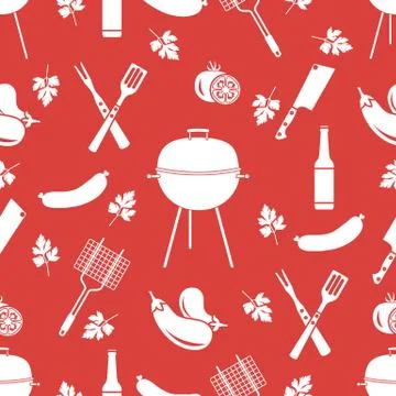 Seamless pattern with grill, barbecue tools. BBQ Illustrazione stock