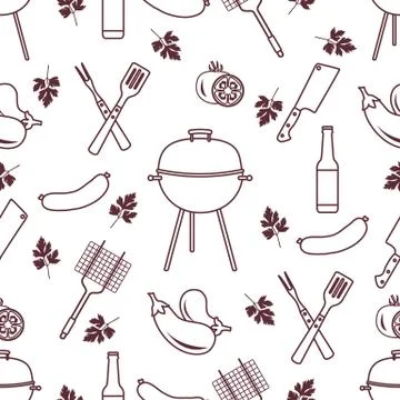 Seamless pattern with grill, barbecue tools. BBQ Illustrazione stock