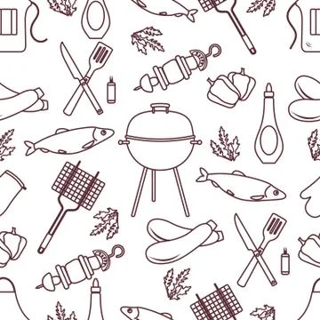 Seamless pattern with grill, barbecue tools. BBQ Stock Illustration
