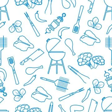 Seamless pattern Grill, barbecue tools, food. BBQ Illustrazione stock