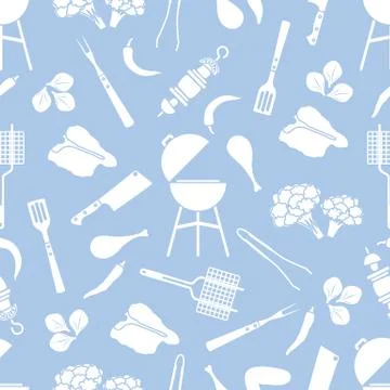 Seamless pattern Grill, barbecue tools, food. BBQ Stock Illustration
