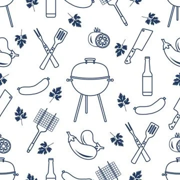 Seamless pattern with grill, barbecue tools. BBQ Illustrazione stock