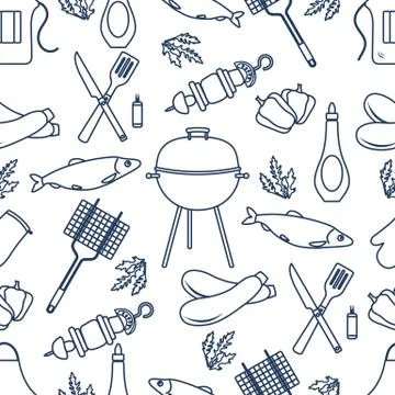 Seamless pattern with grill, barbecue tools. BBQ Illustrazione stock