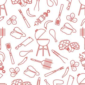 Seamless pattern Grill, barbecue tools, food. BBQ Stock Illustration
