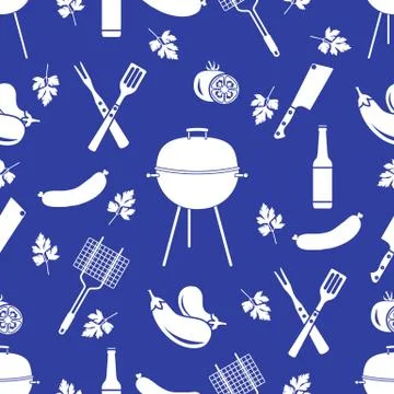 Seamless pattern with grill, barbecue tools. BBQ Stock Illustration