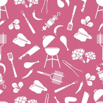 Seamless pattern Grill, barbecue tools, food. BBQ Illustrazione stock