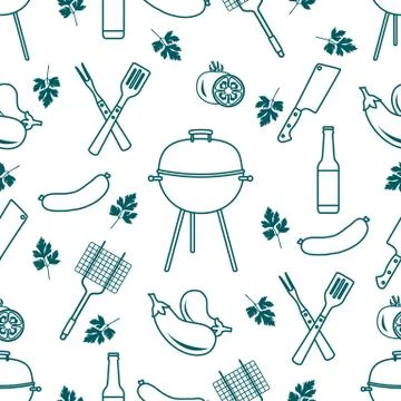 Seamless pattern with grill, barbecue tools. BBQ Stock Illustration