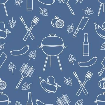 Seamless pattern with grill, barbecue tools. BBQ 스톡 일러스트