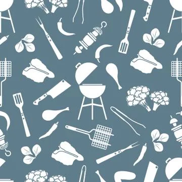 Seamless pattern Grill, barbecue tools, food. BBQ イラスト素材
