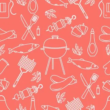 Seamless pattern with grill, barbecue tools. BBQ Stock Illustration