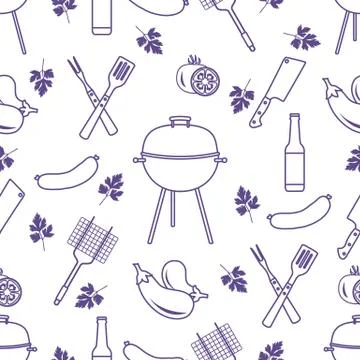 Seamless pattern with grill, barbecue tools. BBQ Illustrazione stock