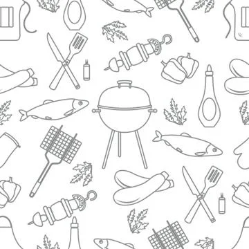 Seamless pattern with grill, barbecue tools. BBQ Stock Illustration
