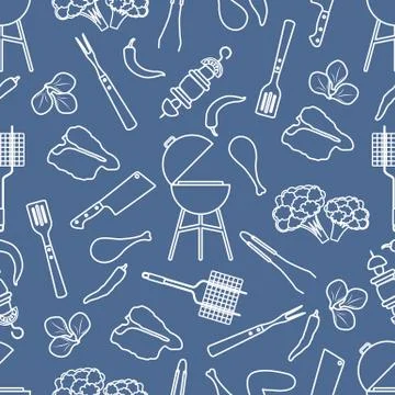 Seamless pattern Grill, barbecue tools, food. BBQ Stock Illustration