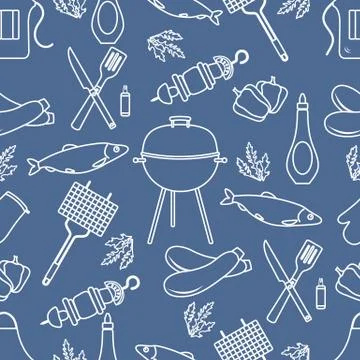 Seamless pattern with grill, barbecue tools. BBQ Stock Illustration
