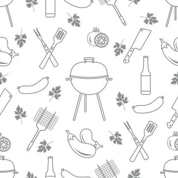 Seamless pattern with grill, barbecue tools. BBQ Stock Illustration