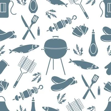 Seamless pattern with grill, barbecue tools. BBQ Stock Illustration