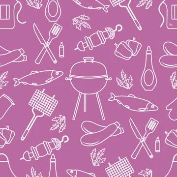 Seamless pattern with grill, barbecue tools. BBQ Stock Illustration