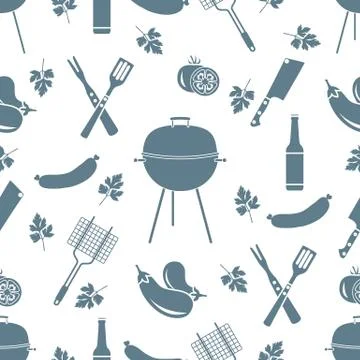 Seamless pattern with grill, barbecue tools. BBQ 스톡 일러스트