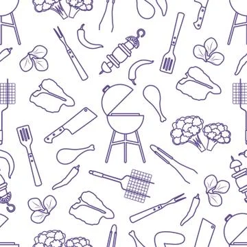 Seamless pattern Grill, barbecue tools, food. BBQ Stock Illustration