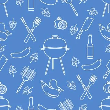 Seamless pattern with grill, barbecue tools. BBQ 스톡 일러스트