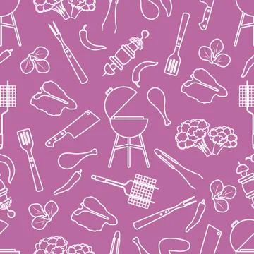 Seamless pattern Grill, barbecue tools, food. BBQ Stock Illustration