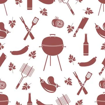 Seamless pattern with grill, barbecue tools. BBQ 스톡 일러스트