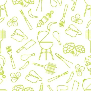 Seamless pattern Grill, barbecue tools, food. BBQ Stock Illustration
