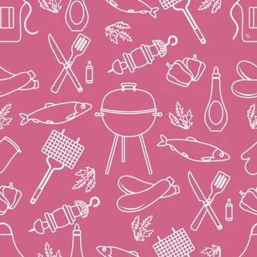 Seamless pattern with grill, barbecue tools. BBQ Illustrazione stock